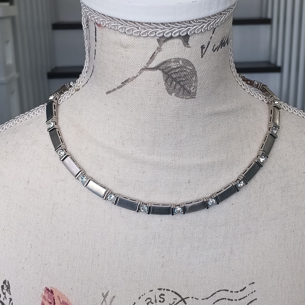 & Vintage Butler Jewelry Silver & Crystal Necklace
